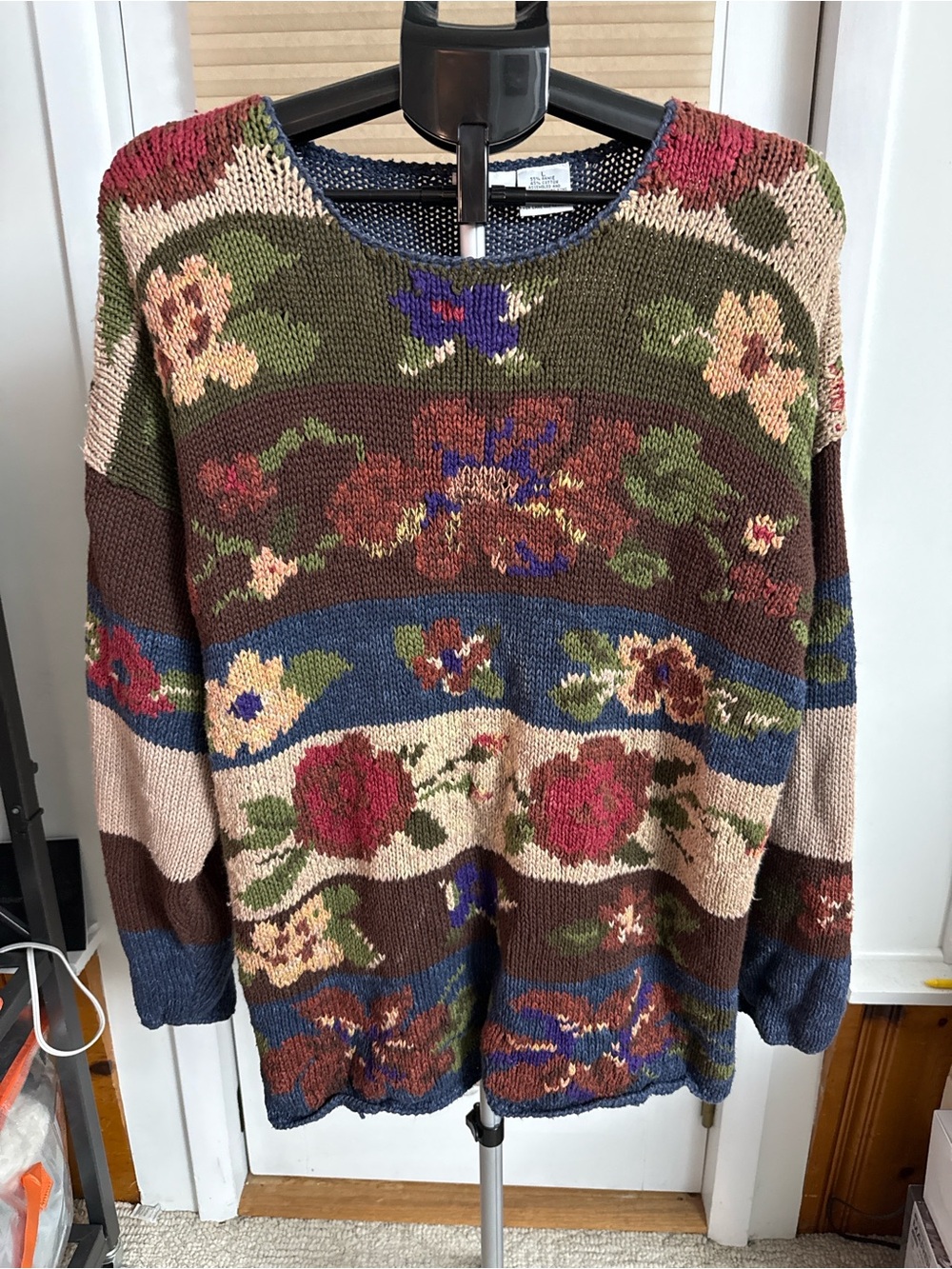 Grandmacore Cottagecore 90s Vintage Fliral intarsia knit sweater Retro Whimsy
